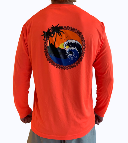 Tropical Long Sleeve Beach Shirt - Bright Orange