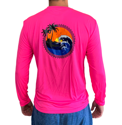 Tropical Long Sleeve Beach Shirt - Hot Pink